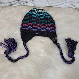VOLCOM Men Womens Unisex Black Purple Blue Earflap Knitted Winter Hat Punk Skate